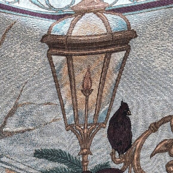 Vintage Christmas Cardinal Winter Village Scene Woven Tapestry Throw Blanket - Picture 7 of 11